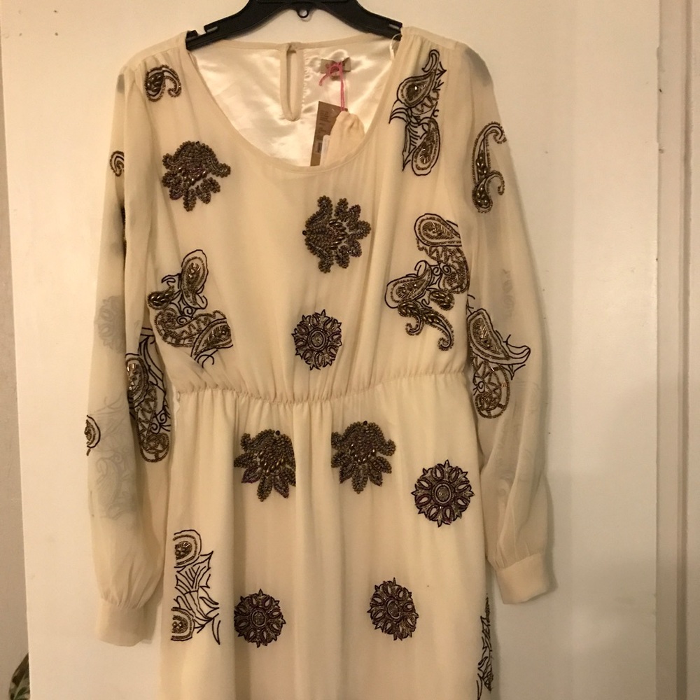 Cremieux beaded Cream Long sleeve dress